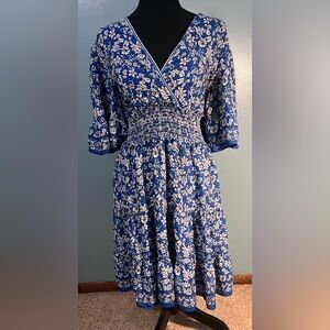 MAX studio Blue Floral Dress with Ruffle Sleeves